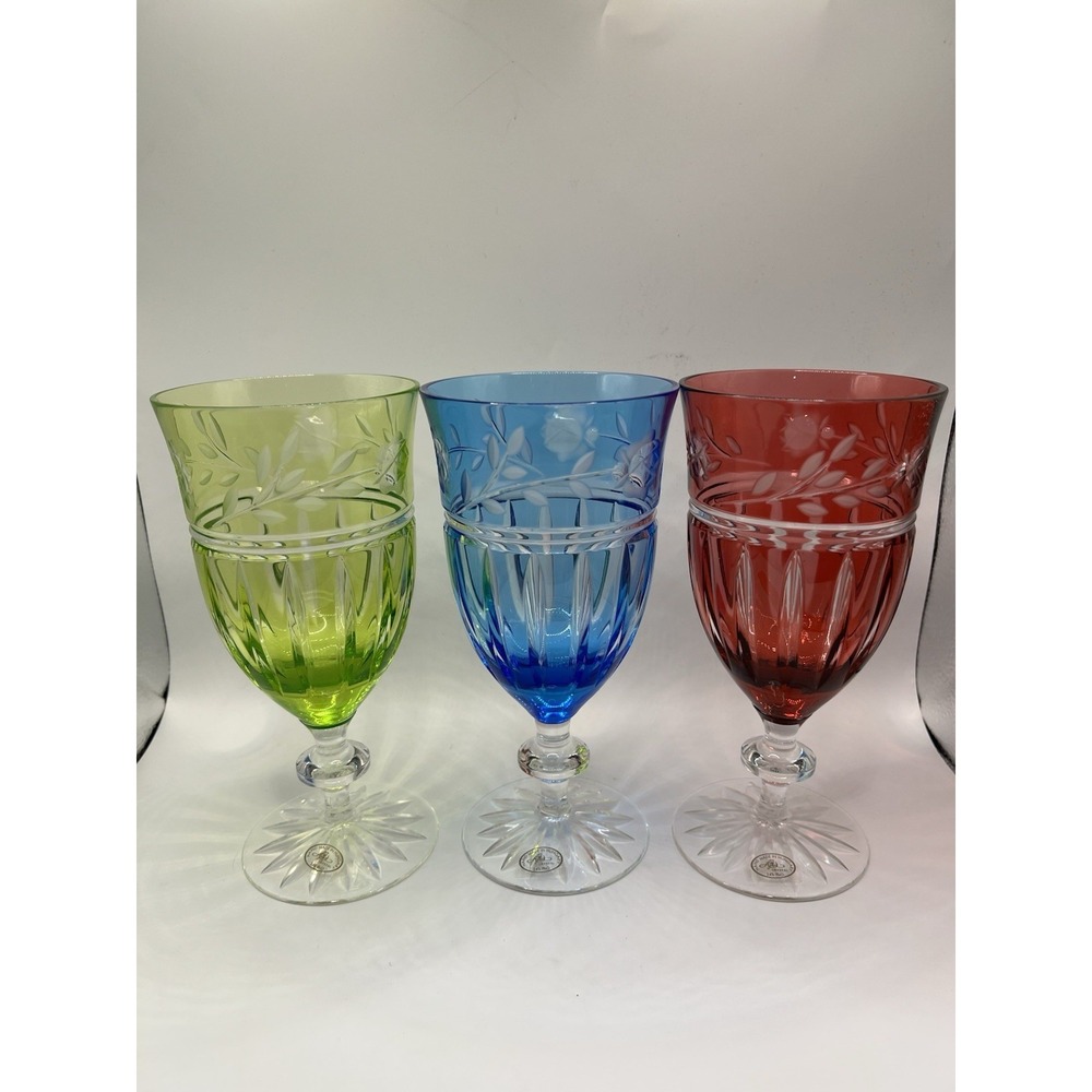 Set of 3 Ajka Proinnseas Cut to Clear Crystal Iced Tea Water Goblet